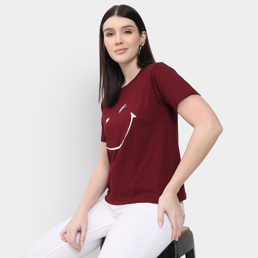 Ladies' Round Neck T-Shirt , वाइन, large