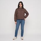 Women's Brown Stand Collar Puffer Jacket, Brown, small
