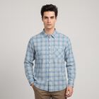 Men's Light Blue Cotton Long Sleeves Spread Collar Casual Shirt, मध्यम नीला, small