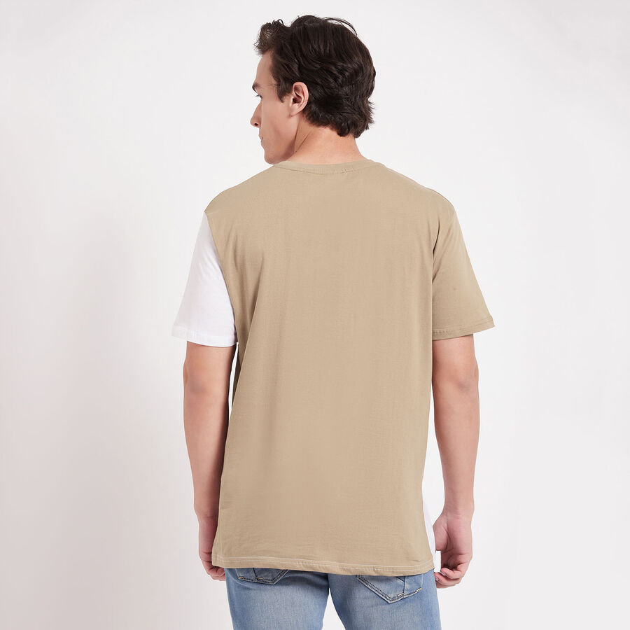 Cotton Round Neck T-Shirt, Beige, large image number null