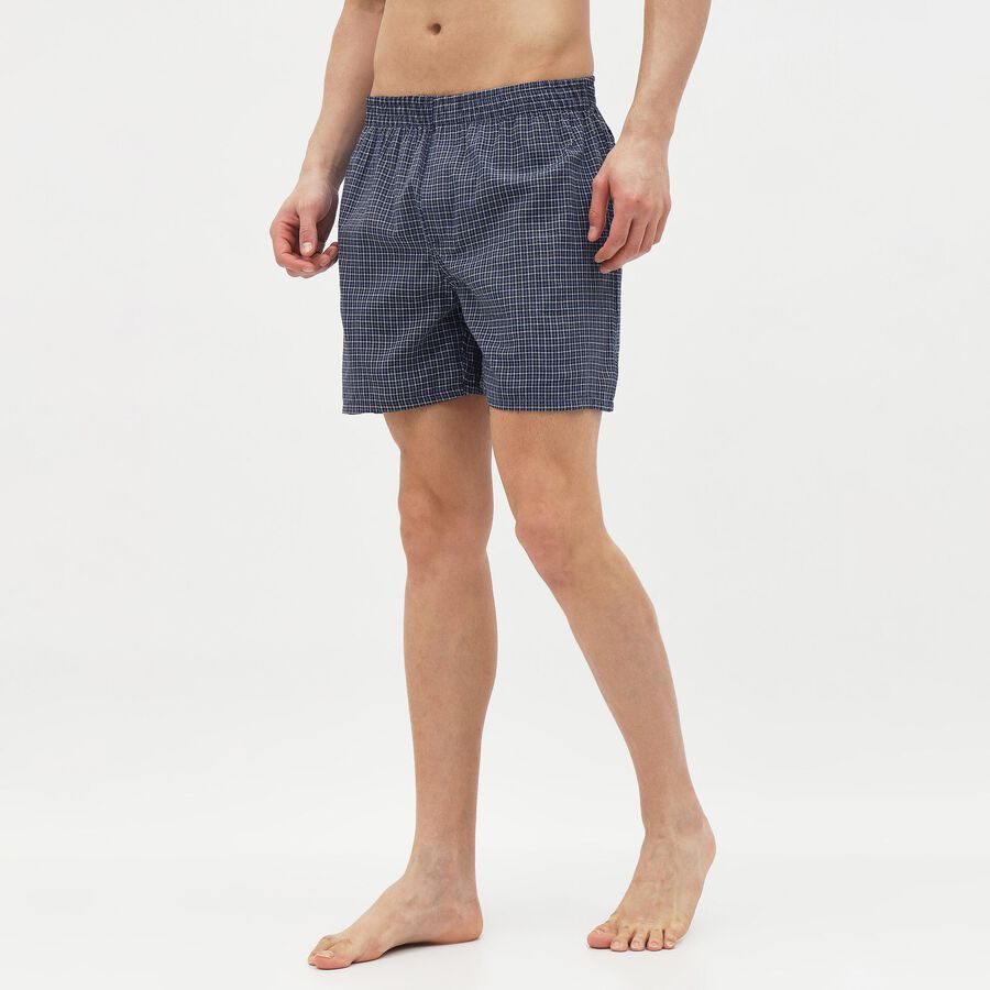 Men's Navy Checked Cotton Blend Boxers, Mid Blue, large