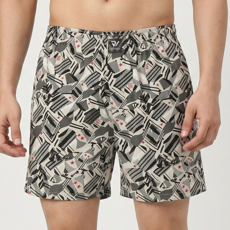 Men's Grey Relaxed Fit Printed Boxers, Light Grey, large