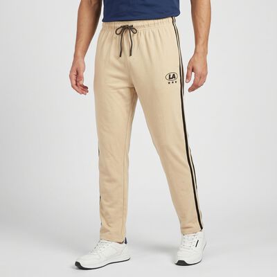 Men's Beige Regular Fit Side-Striped Track Pants