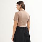 Women's Rich Eggshell White 100% Cotton Mock Neck Minimalist Top, Beige, small
