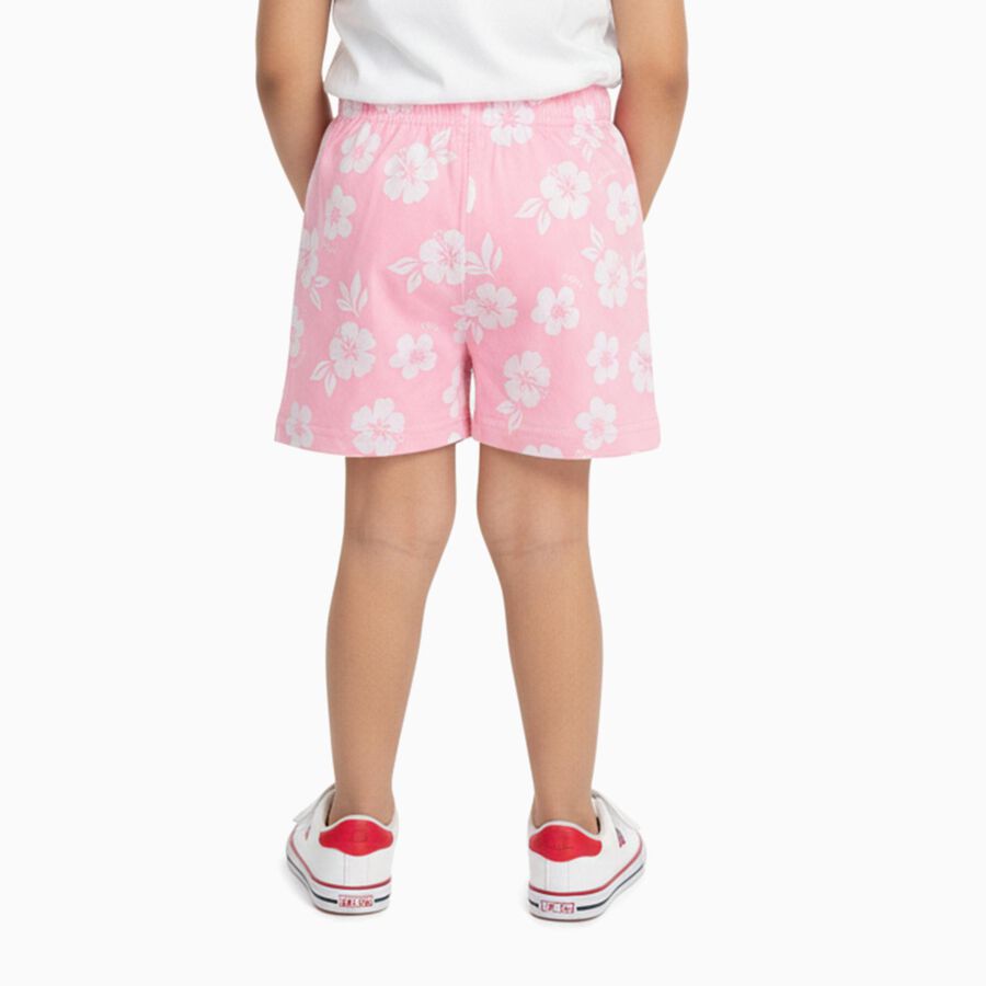 Girls' Soft Pink Floral Cotton Blend Shorts, गुलाबी, large