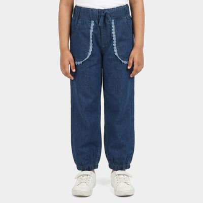 Girls Blue Jogger Fit Lace Trim Jeans