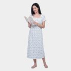 Women's White Square Neck A-Line Nighty, सफ़ेद, small
