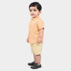 Infants' Peach 100% Cotton Collar Neck Textured Baba Suit, Peach, small