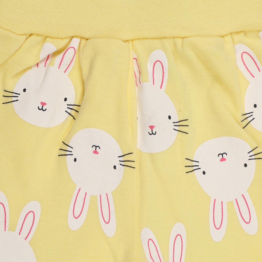 Infants' Soft Yellow Jogger Fit Bunny Printed Pyjama, पीला, large image number null