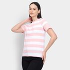 Ladies'  Stripes Round Neck T-Shirt, गुलाबी, small