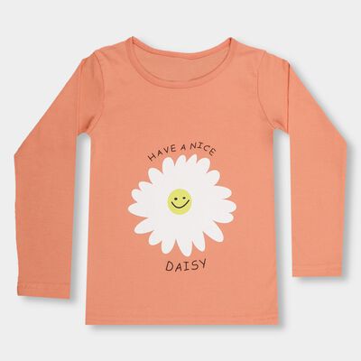 Girls' Soft Peach Round Neck Casual Top