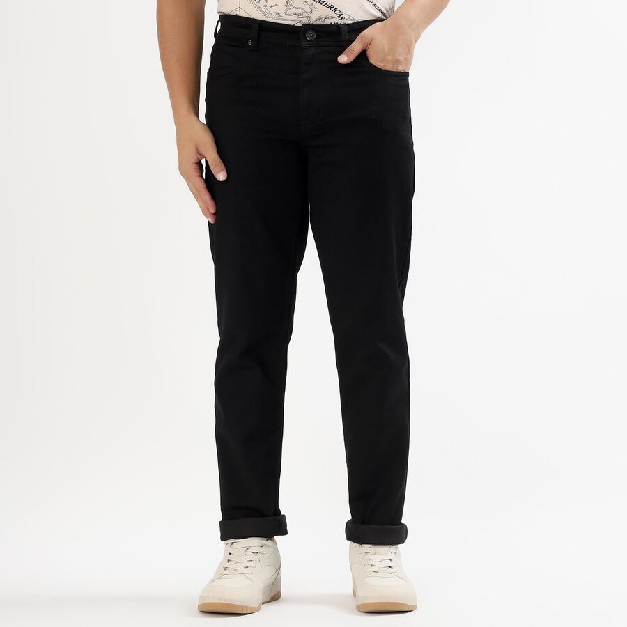Men's Jet Black Slim Fit Jeans, काला, large image number null