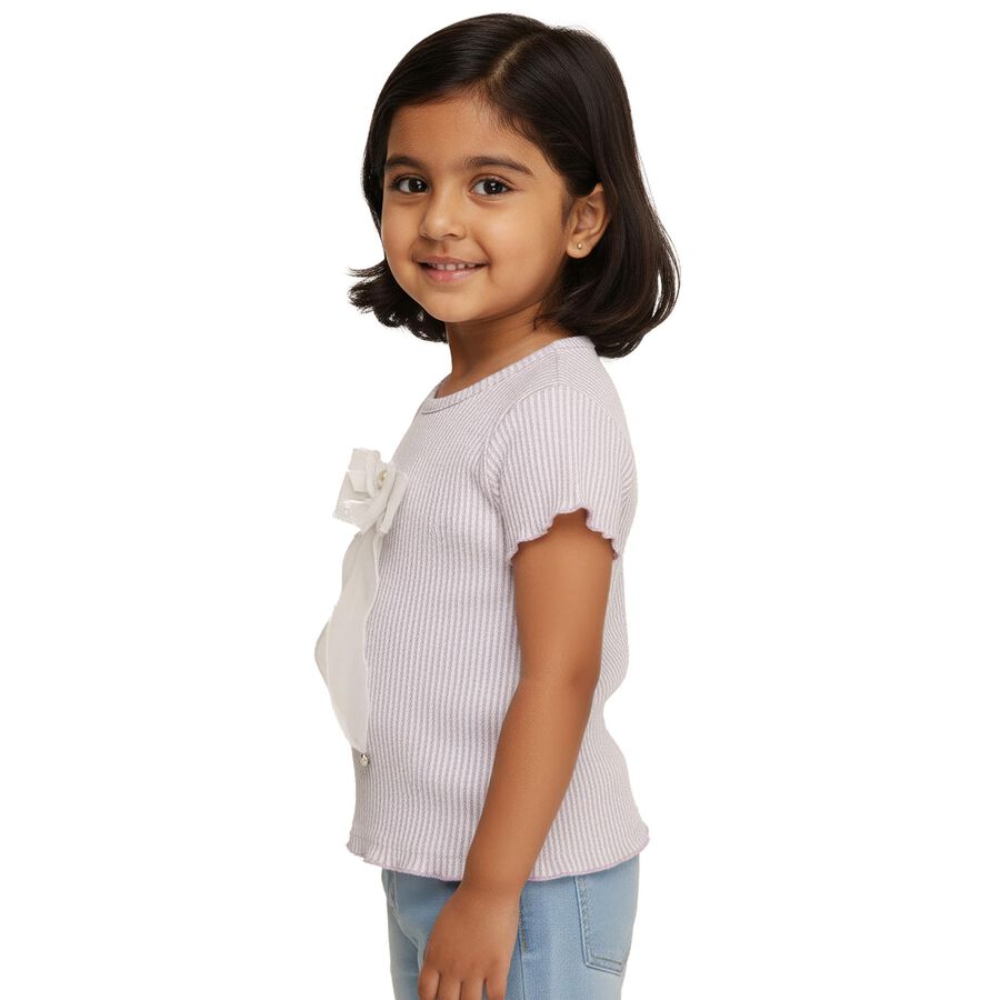 Girls Light Lavender Round Neck Casual T-Shirt, लाइलेक, large
