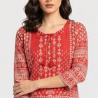 Women's Coral Round Neck Printed Straight Kurti, Coral, small