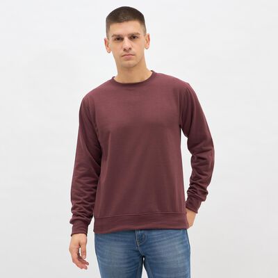 Men's Deep Maroon Crew Neck Casual Sweatshirt