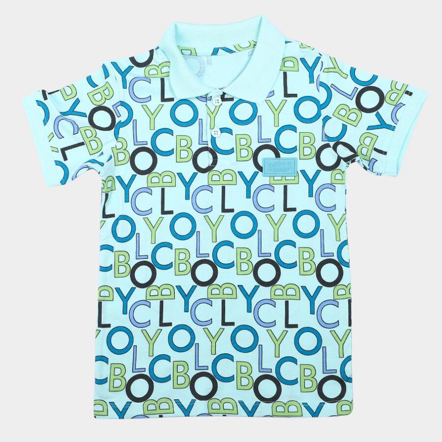 Boys Light Blue Cotton Polo Neck Polo Boys T-Shirt, एक्वा, large