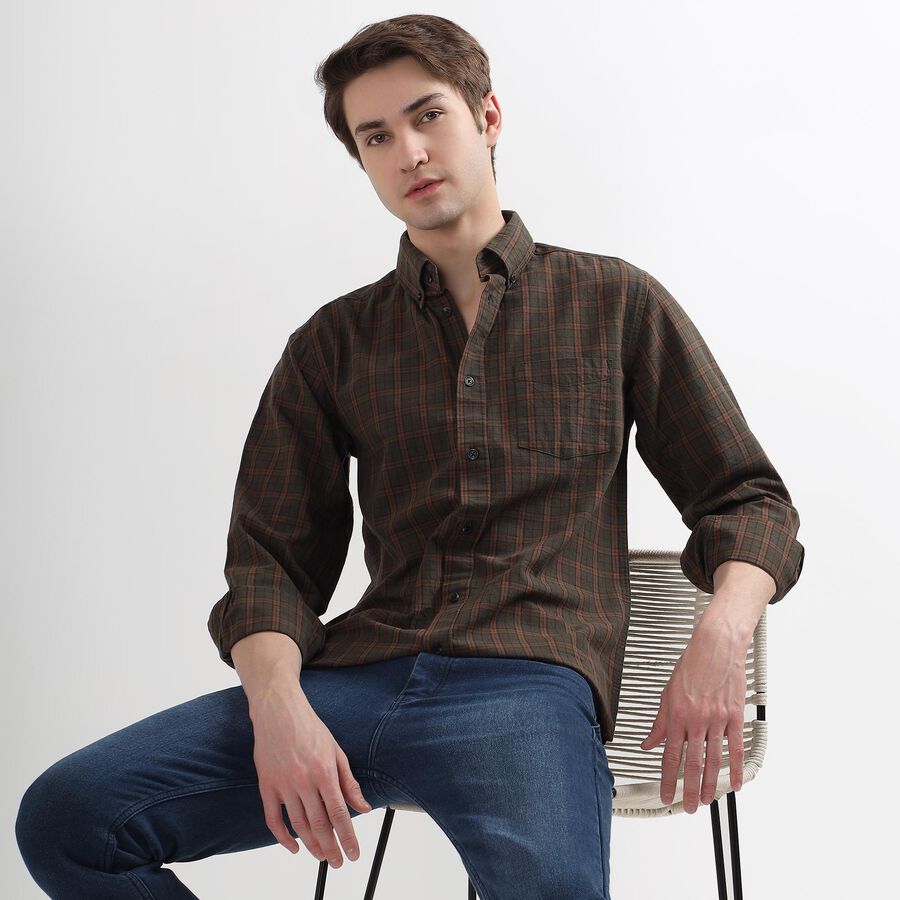 Men's 100% Cotton Casual Shirt, Olive, large image number null