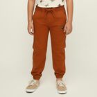 Boys Rust Orange Regular Fit Jogger Trousers, भूरा, small image number null