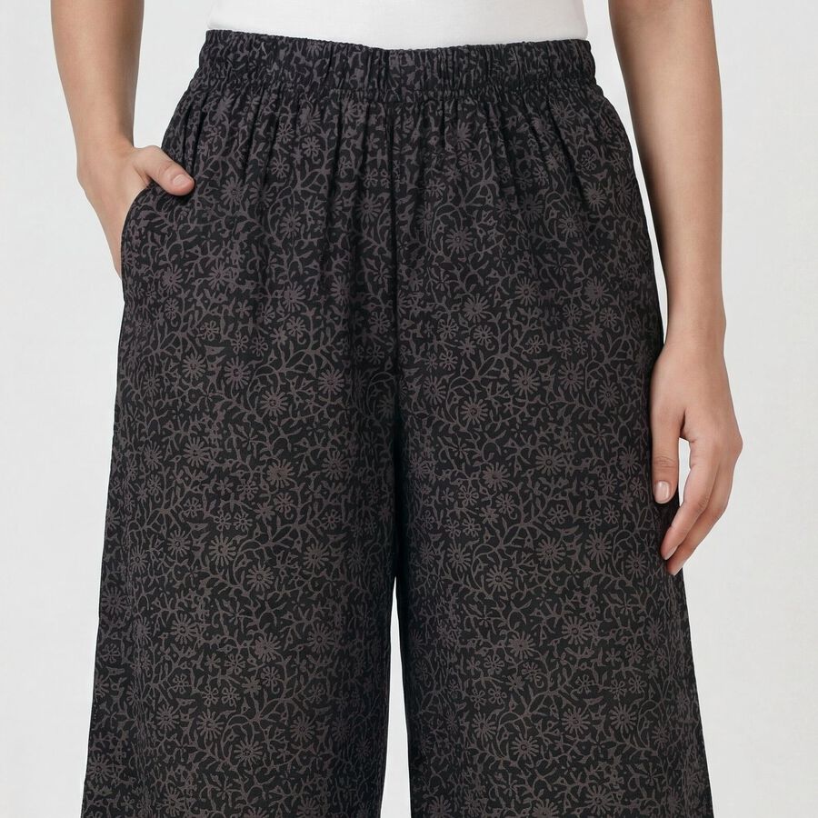 Women's Grey Relaxed Fit Solid Palazzos, Dark Grey, large