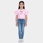 Girls Pink Round Neck Casual T-Shirt, गुलाबी, small