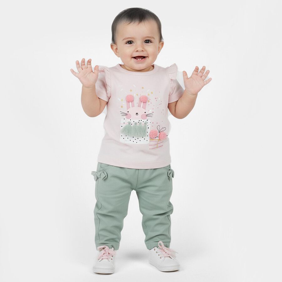 Infants Pink Cotton Graphic Top and Green Capri Set, Light Pink, large