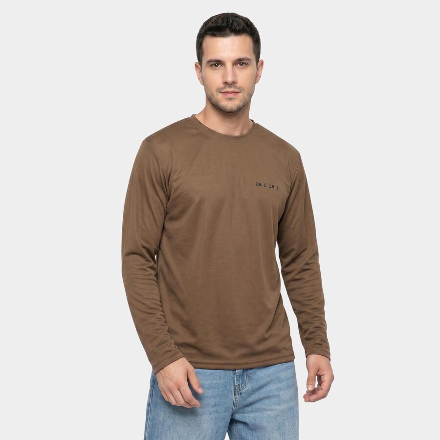 Men's Brown Round Neck Regular T-Shirt, भूरा, large