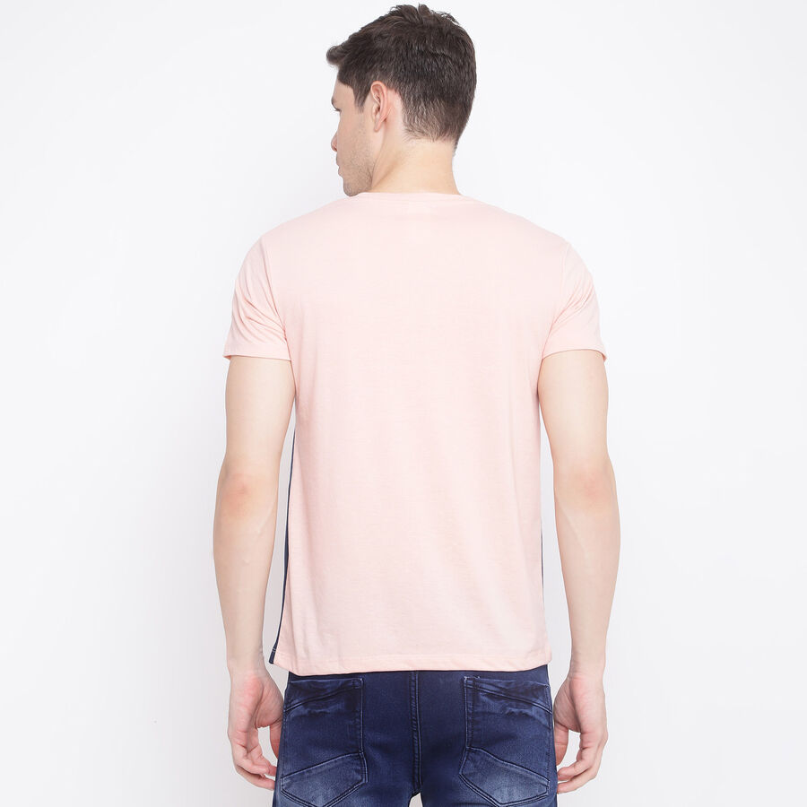 Cut & Sew Round Neck T-Shirt, Peach, large image number null
