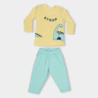 Infants' Yellow Cotton Round Neck Cartoon Printed Baba Suit, Yellow, small image number null