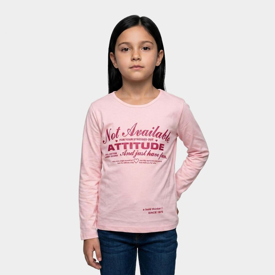 Girls Pink Round Neck Regular Top, गुलाबी, large