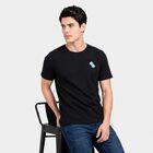 Men's Black Round Neck Regular T-Shirt, काला, small