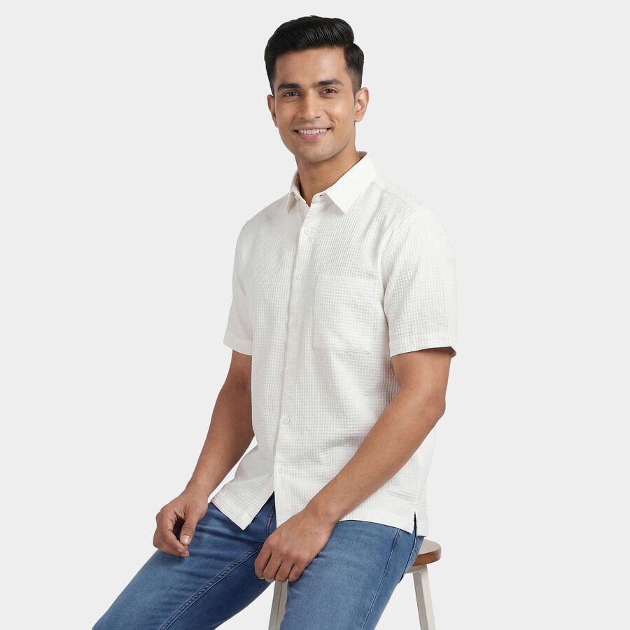 Men's Off-White Cotton Classic Collar Casual Shirt, Off White, large