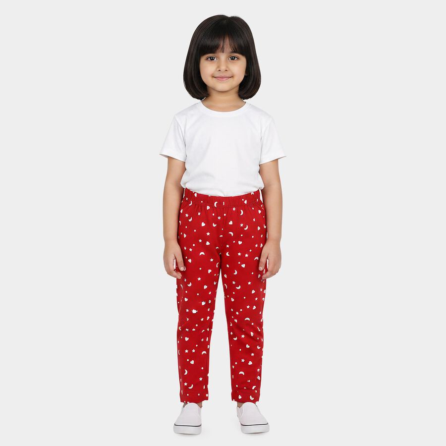 Girls Fuchsia Straight Fit Moon and Star Printed Cotton Pyjama, रानी (फ्यूशिया), large