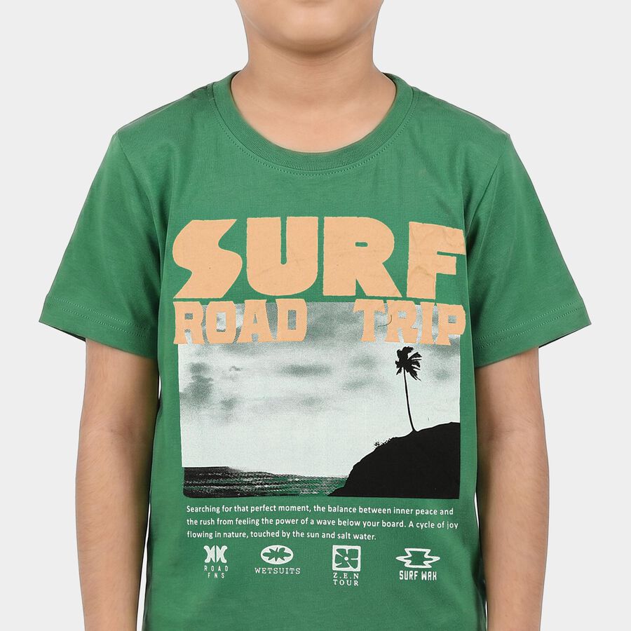 Boys Green Crew Neck Regular Boys T-Shirt, Dark Green, large