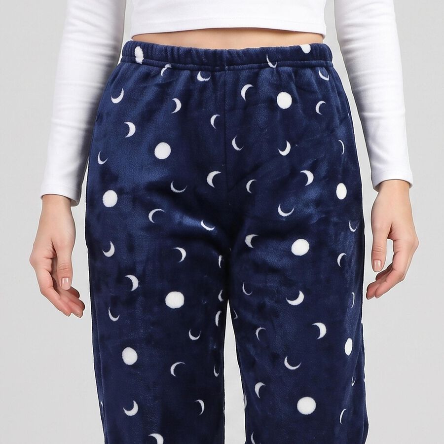 Women's Navy Blue Straight Fit Moon Lounge Pyjama, नेवी ब्लू, large