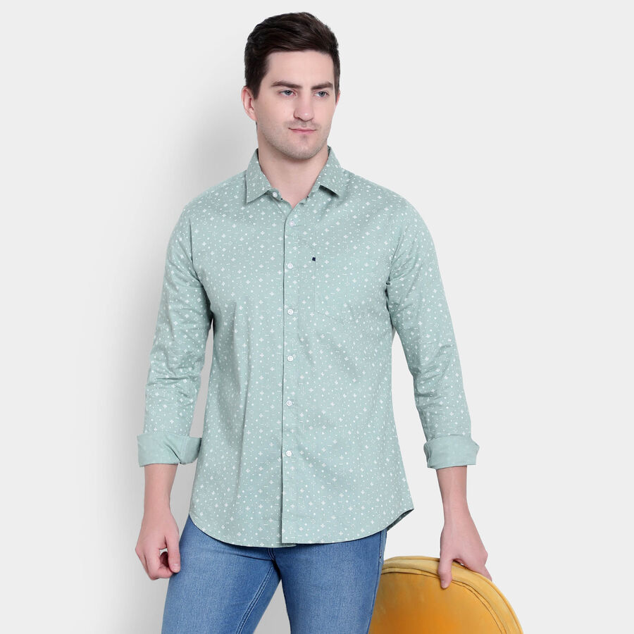 Cotton Printed Casual Shirt, Light Green, large image number null