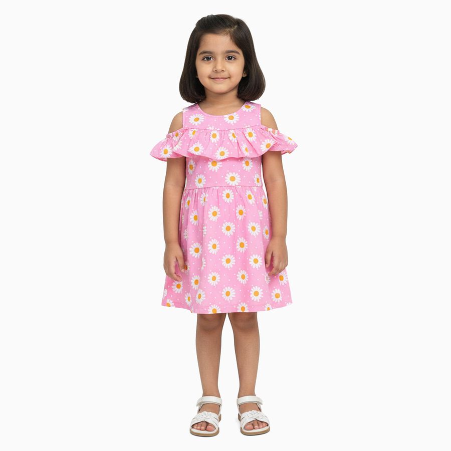 Girls' 100% Cotton Frock, गुलाबी, large image number null