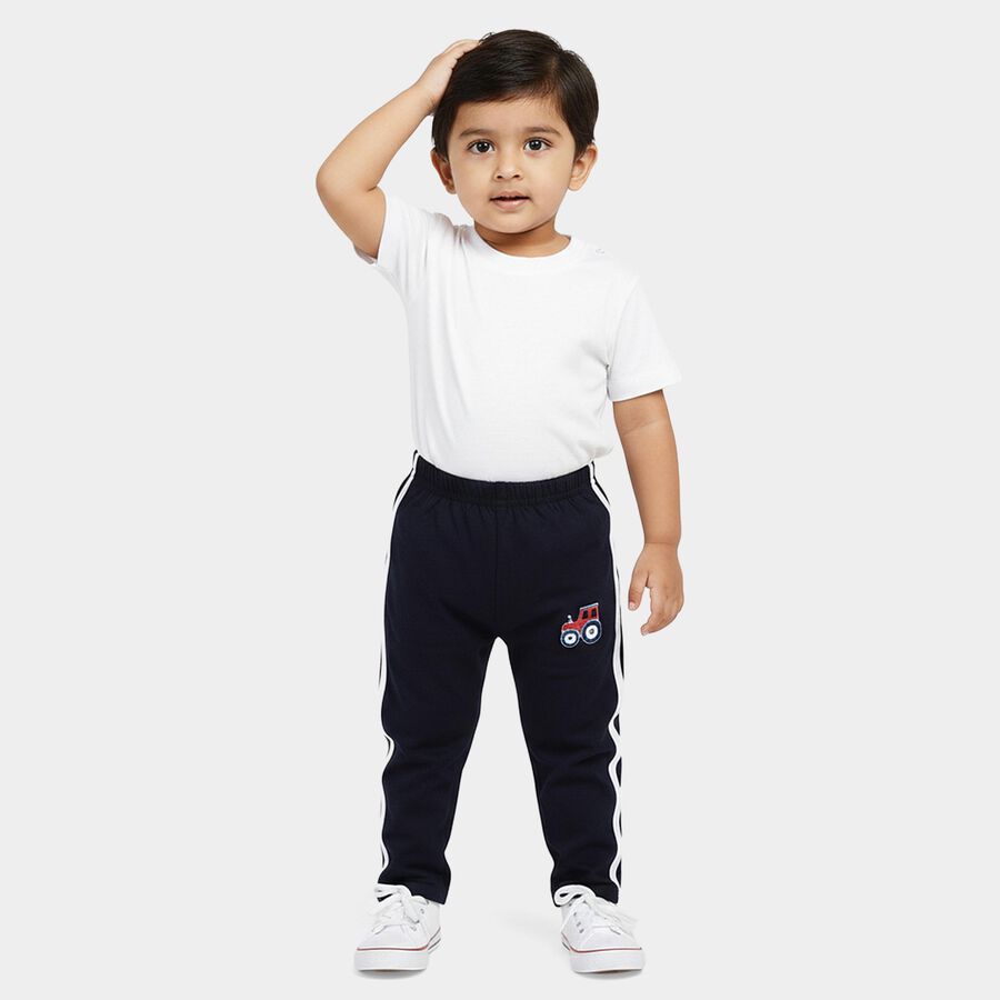 Infants' Midnight Navy Blue Regular Fit Tractor Graphic Cotton Pyjama, नेवी ब्लू, large