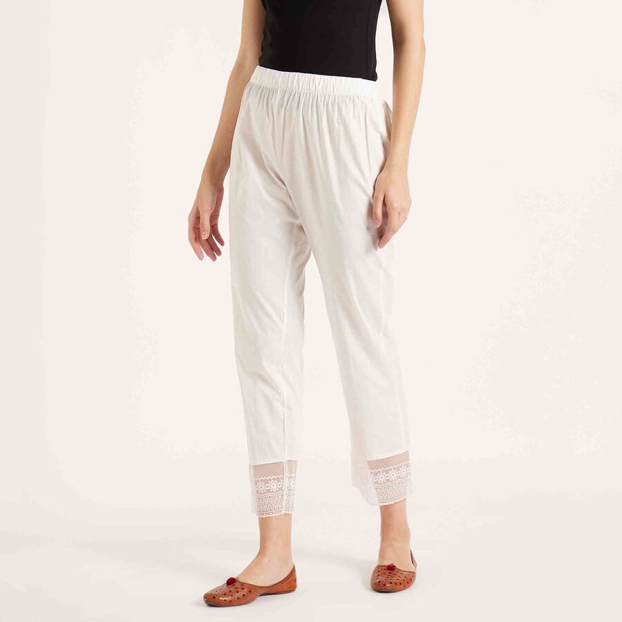 Embroidered Slim Palazzo, Off White, large image number null