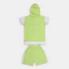 Boys' Light Green Cotton Hooded Short Sleeve Printed Baba Suit, Light Green, small image number null
