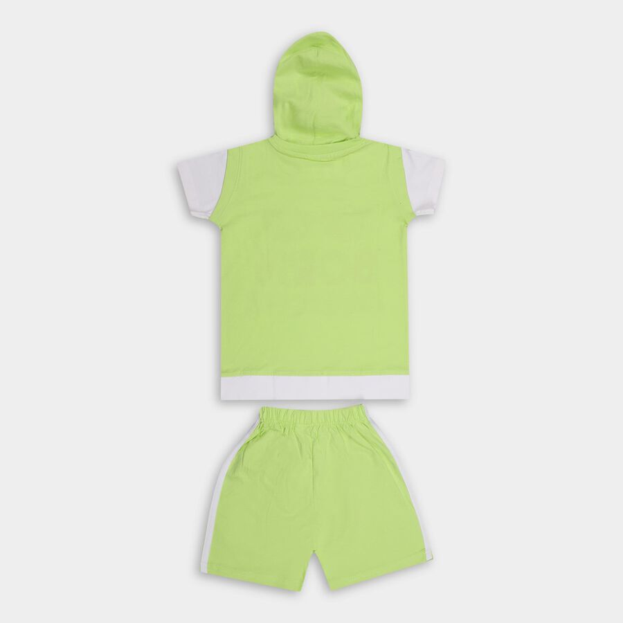 Boys' Light Green Cotton Hooded Short Sleeve Printed Baba Suit, Light Green, large image number null