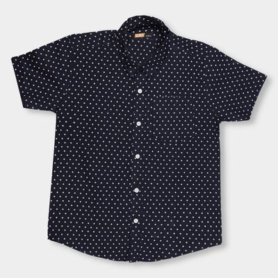 Boys' Deep Midnight Navy Blue Cotton Classic Casual Shirt