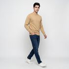 Men's Beige Crew Neck Pullover, Beige, small