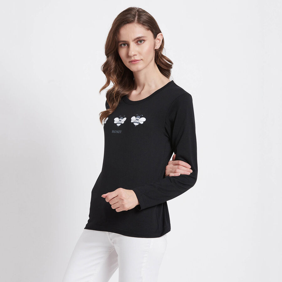 Cotton Round Neck Top, Black, large image number null