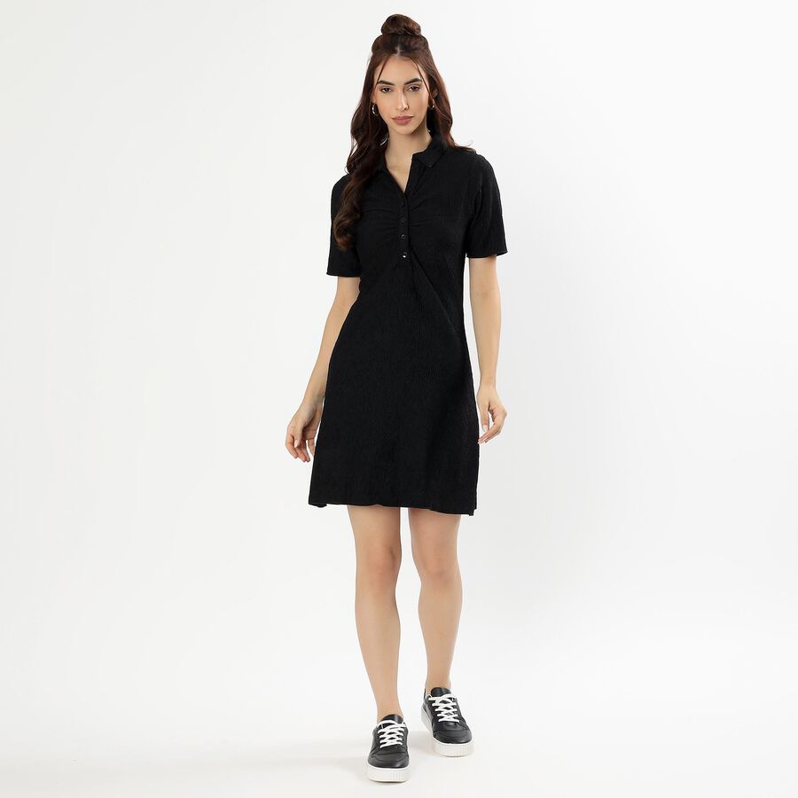 Women's Black Collared Casual Dress, Black, large