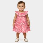 Infant Girls' Pink Regular Fit Floral Printed Tiered Frock, Pink, small