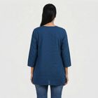 Women's Navy Blue Cotton Notch Neck Embroidered Kurti, Dark Blue, small