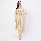 Women's Soft Creamy Beige Embroidered Ethnic Set, Beige, small
