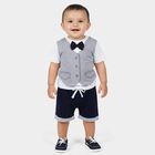 Infants' Navy Cotton Round Neck Striped Baba Suit, नेवी ब्लू, small