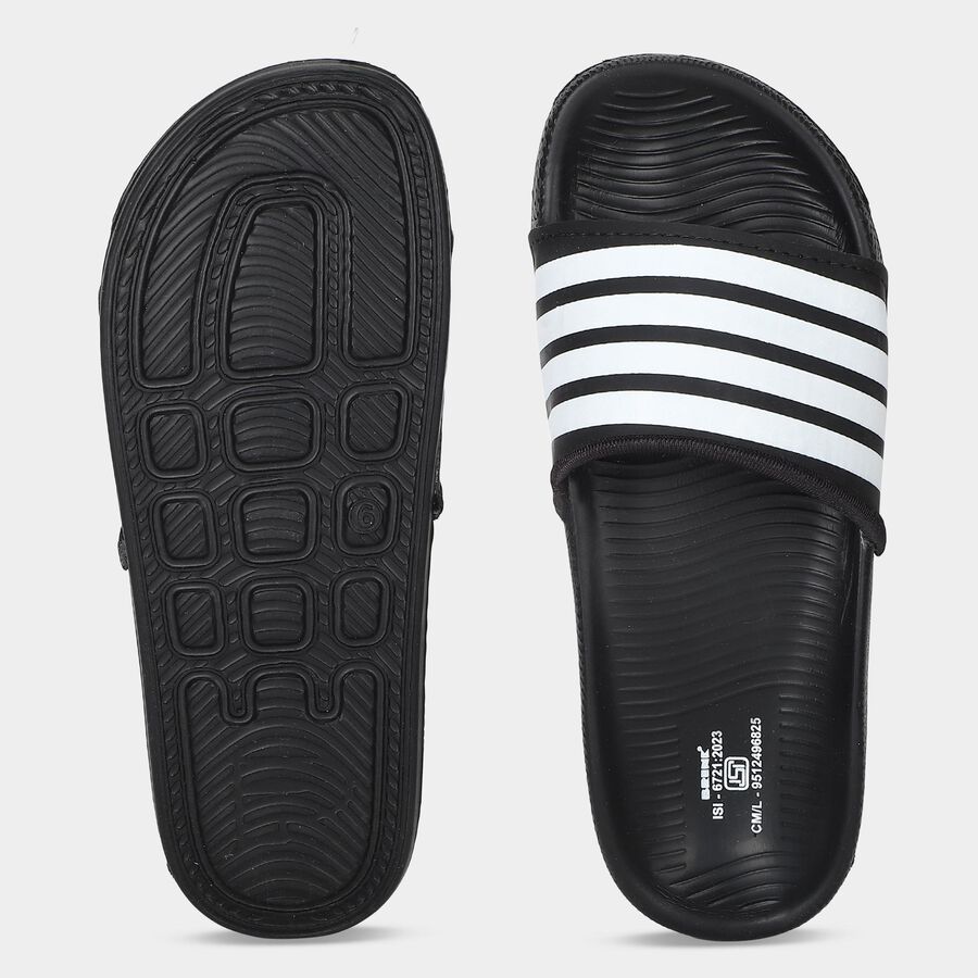 Men's Black Striped Slip-On Sliders, Black, large