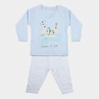 Infants' Light Blue 100% Cotton Round Neck Graphic Print Baba Suit, Light Blue, small